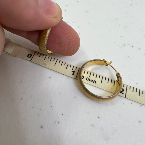 Gold Tone Hoop Earrings Textured 3/4 Inch Thin Dainty Pierced Matte - Picture 7 of 7